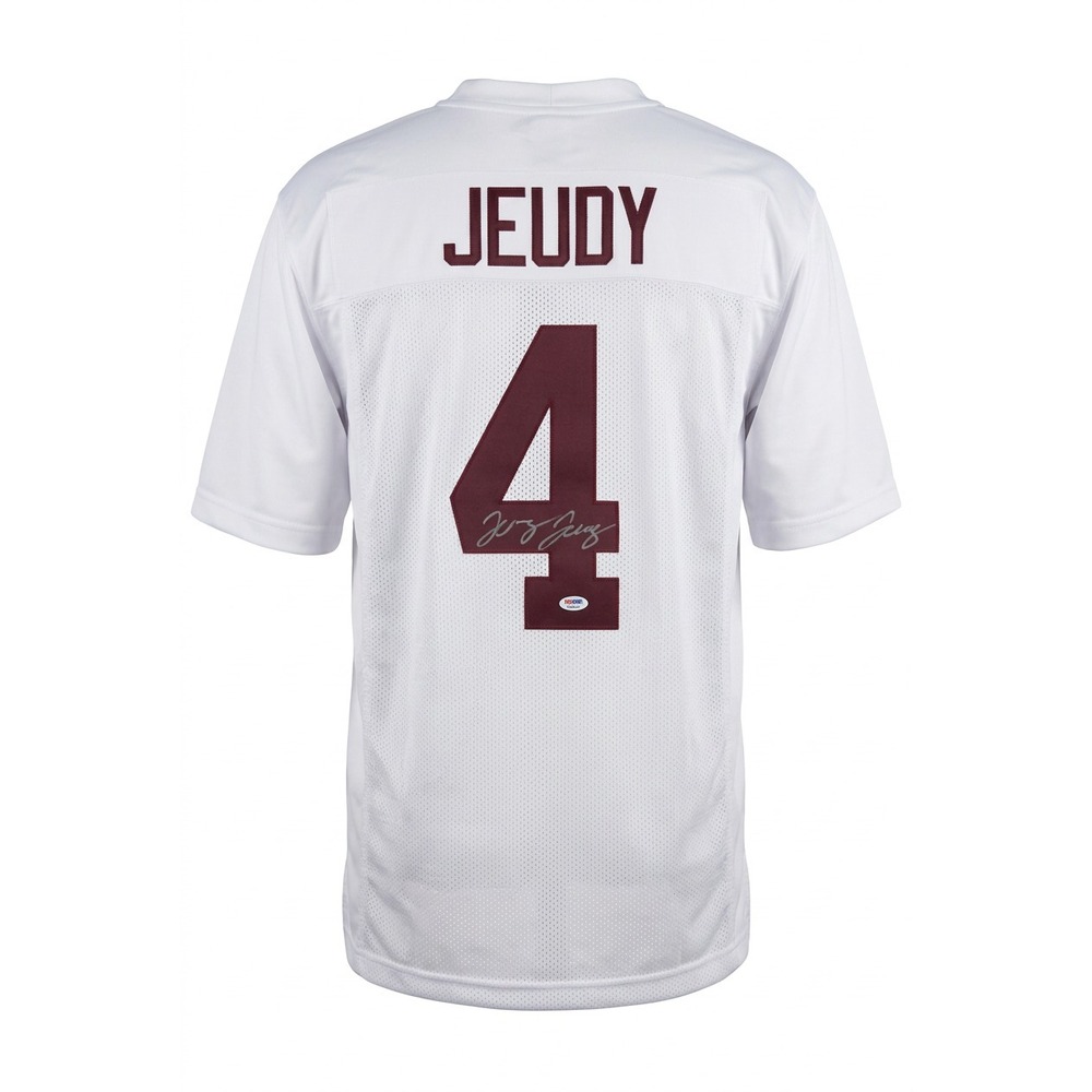 Jerry Jeudy Signed Custom Football Jersey White #4 XL JSA COA Autographed